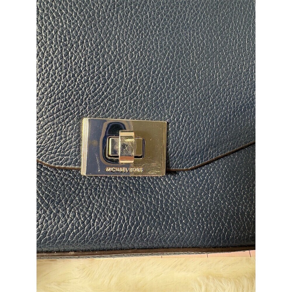 Michael Kors Crossbody Bag Womens Small Navy Blue Turn Lock w/ COA - Picture 3 of 13